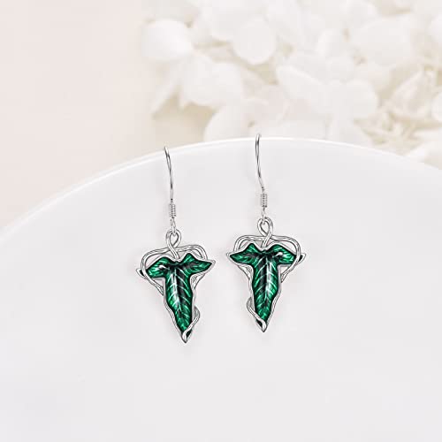 POPLYKE Leaf Earrings Sterling Silver Dangle Earrings Elf Green Leaf Earrings Lord of the Rings Gift Arwen Evenstar