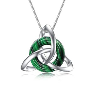 toupop irish gifts for women sterling silver celtic knot necklace with crystal trinity knot pendant necklaces for girls for birthday/party/christmas, 0.85 inch*0.95 inch, sterling silver, malachite