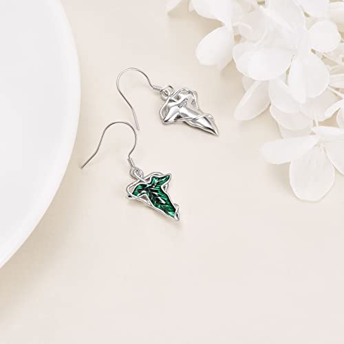 POPLYKE Leaf Earrings Sterling Silver Dangle Earrings Elf Green Leaf Earrings Lord of the Rings Gift Arwen Evenstar