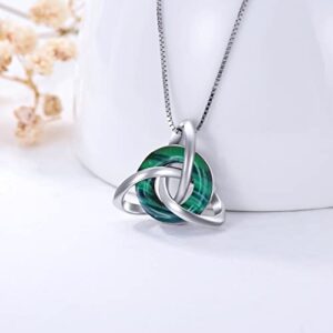 TOUPOP Irish Gifts for Women Sterling Silver Celtic Knot Necklace with Crystal Trinity Knot Pendant Necklaces for Girls for Birthday/Party/Christmas, 0.85 inch*0.95 inch, Sterling Silver, malachite