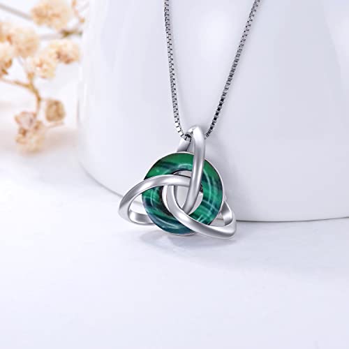 TOUPOP Irish Gifts for Women Sterling Silver Celtic Knot Necklace with Crystal Trinity Knot Pendant Necklaces for Girls for Birthday/Party/Christmas, 0.85 inch*0.95 inch, Sterling Silver, malachite