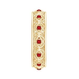 Rosec Jewels Vintage Inspired Lab Grown Ruby Eternity Band, Celtic Knot Design (AAAA Quality Certified Ruby) - Wedding Anniversary Band Ring, 14K Yellow Gold, Size:US 5.00