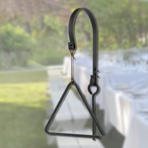 9'' Triangle Dinner Bell with Hanger & Call Striker Ringer Outdoor Bell Wall Mounted Bell Metal Bell Wrought Iron Country Bell for Home Barn School Church Playground Chuck Wagon Decor