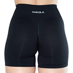 AUROLA Dream Collection Women Workout Shorts High Waist Gym Shorts, Scrunch Butt Seamless Athletic Shorts,Dark Black,S