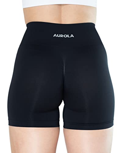 AUROLA Dream Collection Women Workout Shorts High Waist Gym Shorts, Scrunch Butt Seamless Athletic Shorts,Dark Black,S