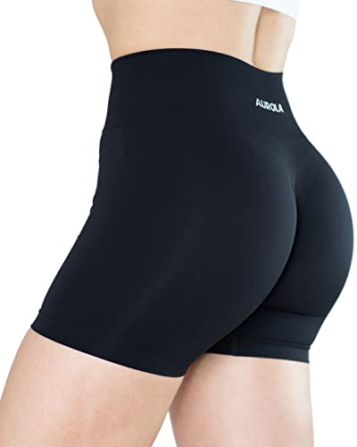 AUROLA Dream Collection Women Workout Shorts High Waist Gym Shorts, Scrunch Butt Seamless Athletic Shorts,Dark Black,S