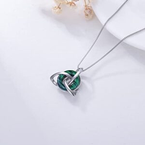 TOUPOP Irish Gifts for Women Sterling Silver Celtic Knot Necklace with Crystal Trinity Knot Pendant Necklaces for Girls for Birthday/Party/Christmas, 0.85 inch*0.95 inch, Sterling Silver, malachite