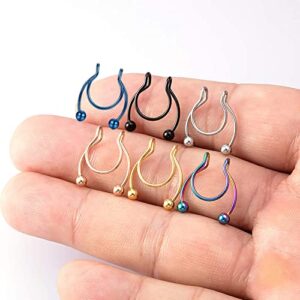 1 Pcs Nose Rings Hoop 18 Gauge Non Piercing Stainless Steel Clip On Fake Faux Septum Clicker Nose Hoop Ring Piercings Jewelry for Women Men Flower Nose Hoop (Silver, One Size)