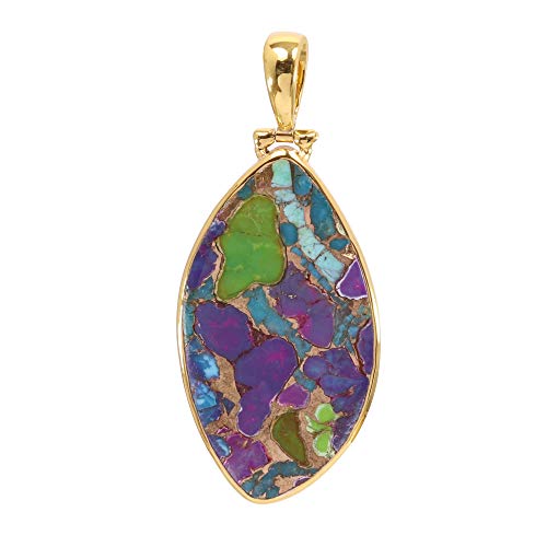 Kingman Turquoise Sterling Silver Pendant Gold Plated Over Sterling Silver Pendant Green Purple Copper Turquoise Gold Pendant Turquoise Gold vermeil Statement Pendant (1 Micron GLOD Plated)