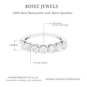 Rosec Jewels Certified Moissanite 7 Stone Half Eternity Band for Women, D Color VS1 Clarity, Moissanite Wedding Anniversary Ring, 14K Yellow Gold, Size:US 7.50