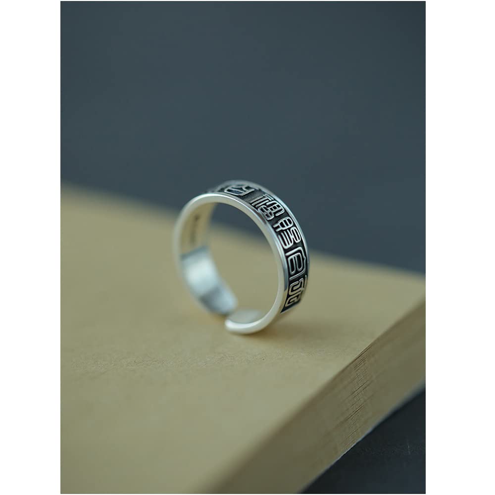 Cdeny Heaven Official's Blessing : Adjustable Open Rings Tian Guan Ci Fu Silver Plated Ring For Men Women Pendant