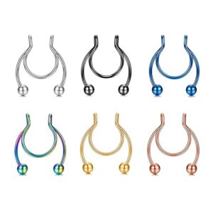 1 Pcs Nose Rings Hoop 18 Gauge Non Piercing Stainless Steel Clip On Fake Faux Septum Clicker Nose Hoop Ring Piercings Jewelry for Women Men Flower Nose Hoop (Silver, One Size)