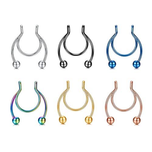 1 Pcs Nose Rings Hoop 18 Gauge Non Piercing Stainless Steel Clip On Fake Faux Septum Clicker Nose Hoop Ring Piercings Jewelry for Women Men Flower Nose Hoop (Silver, One Size)