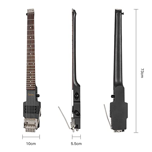 Batking Travel Electric Guitar Headless 6 String Guitar One-piece Canada maple neck through body design Double Locking Tremolo Bridge with Gigbag Black