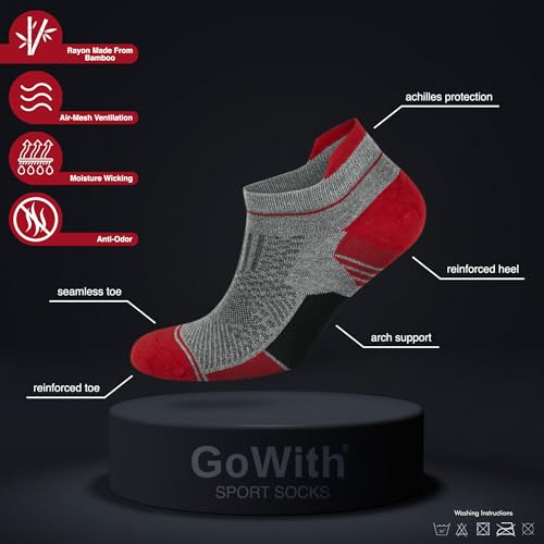 GoWith 6 Pairs Rayon Made From Bamboo Colorful Sneaker Socks, Athletic Thin Ankle Socks, Seamless Low-Cut Golf Socks for Men & Women, L/XL, Multicolor-6, Model: 3152