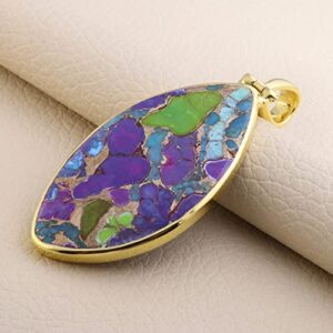 Kingman Turquoise Sterling Silver Pendant Gold Plated Over Sterling Silver Pendant Green Purple Copper Turquoise Gold Pendant Turquoise Gold vermeil Statement Pendant (1 Micron GLOD Plated)