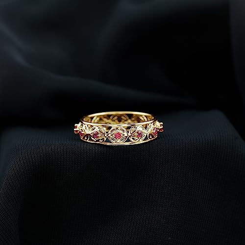 Rosec Jewels Vintage Inspired Lab Grown Ruby Eternity Band, Celtic Knot Design (AAAA Quality Certified Ruby) - Wedding Anniversary Band Ring, 14K Yellow Gold, Size:US 5.00