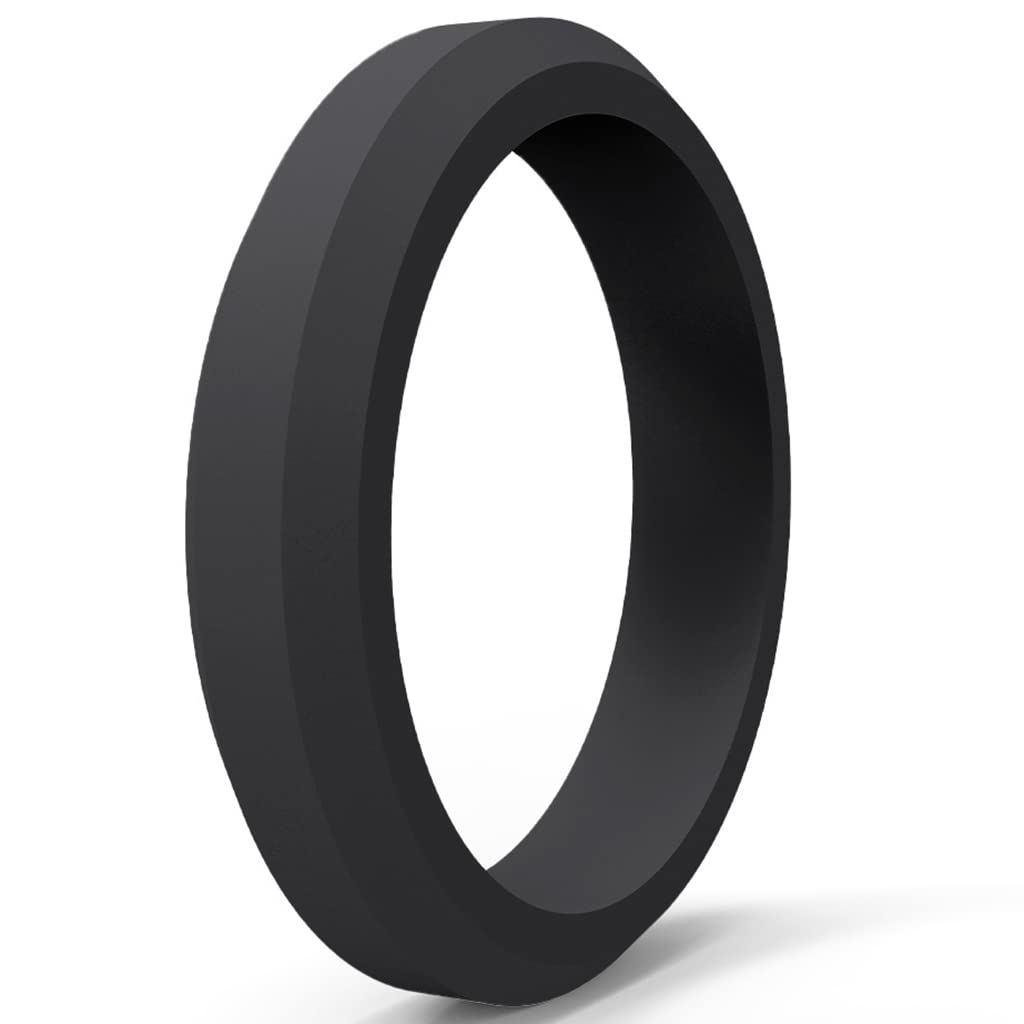 4mm Matte Black Brushed Silicone Ciassical Simple Plain Stackable Wedding Band Ring (Black, 10)