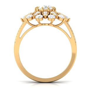 Rosec Jewels Certified Moissanite Diamond Flower Engagement Ring, 6 mm Round Shape Moissanite Floral Ring, D-Vs1 Quality, Ready to Gift, 14K Yellow Gold, Size:US 8.50