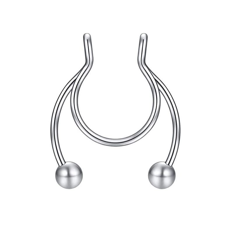 1 Pcs Nose Rings Hoop 18 Gauge Non Piercing Stainless Steel Clip On Fake Faux Septum Clicker Nose Hoop Ring Piercings Jewelry for Women Men Flower Nose Hoop (Silver, One Size)