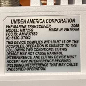 Uniden UM725G Marine VHF Radio, All USA, Canada, and Intl. Marine Channels, 1Watt/25Watt Transmit Power, Largest LCD Screen in Class, NOAA Weather Channels w/Alerts, Speaker Mic, GPS Built-in.
