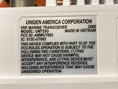 Uniden UM725G Marine VHF Radio, All USA, Canada, and Intl. Marine Channels, 1Watt/25Watt Transmit Power, Largest LCD Screen in Class, NOAA Weather Channels w/Alerts, Speaker Mic, GPS Built-in.