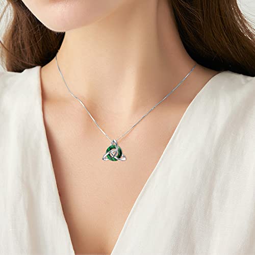 TOUPOP Irish Gifts for Women Sterling Silver Celtic Knot Necklace with Crystal Trinity Knot Pendant Necklaces for Girls for Birthday/Party/Christmas, 0.85 inch*0.95 inch, Sterling Silver, malachite