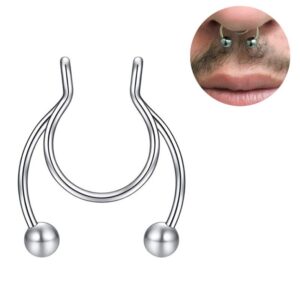 1 Pcs Nose Rings Hoop 18 Gauge Non Piercing Stainless Steel Clip On Fake Faux Septum Clicker Nose Hoop Ring Piercings Jewelry for Women Men Flower Nose Hoop (Silver, One Size)