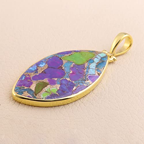 Kingman Turquoise Sterling Silver Pendant Gold Plated Over Sterling Silver Pendant Green Purple Copper Turquoise Gold Pendant Turquoise Gold vermeil Statement Pendant (1 Micron GLOD Plated)