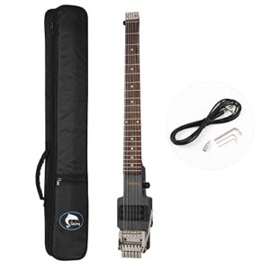 Batking Travel Electric Guitar Headless 6 String Guitar One-piece Canada maple neck through body design Double Locking Tremolo Bridge with Gigbag Black