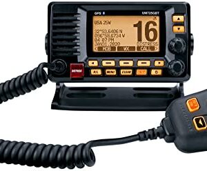 Uniden UM725GBTBK Marine VHF Radio, All USA, Canada, and Intl. Marine Channels, 1Watt/25Watt Transmit Power, Largest LCD Screen in Class, NOAA Weather Channels, Speaker Mic, Built-in GPS & Bluetooth.