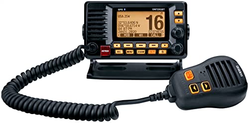 Uniden UM725GBTBK Marine VHF Radio, All USA, Canada, and Intl. Marine Channels, 1Watt/25Watt Transmit Power, Largest LCD Screen in Class, NOAA Weather Channels, Speaker Mic, Built-in GPS & Bluetooth.