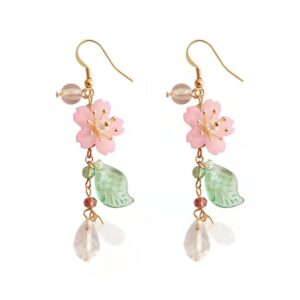 cute pink flower dangle drop earrings for women girls acrylic sakura leaf earrings summer beach long tassel earrings holiday jewelry