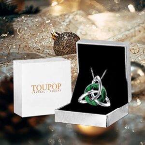 TOUPOP Irish Gifts for Women Sterling Silver Celtic Knot Necklace with Crystal Trinity Knot Pendant Necklaces for Girls for Birthday/Party/Christmas, 0.85 inch*0.95 inch, Sterling Silver, malachite