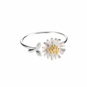 Women'S Sterling Silver Open Ring, Daisy Ring, Adjustable Size Ring 1