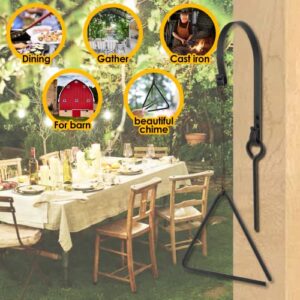 9'' Triangle Dinner Bell with Hanger & Call Striker Ringer Outdoor Bell Wall Mounted Bell Metal Bell Wrought Iron Country Bell for Home Barn School Church Playground Chuck Wagon Decor