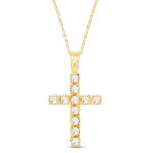 SAVEARTH DIAMONDS 1 Carat Round Cut Lab Created Moissanite Diamond Cross Pendant Necklace In 14k Yellow Gold Plated 925 Sterling Silver With 18" Chain (VVS1 Clarity, 1.00 Cttw)