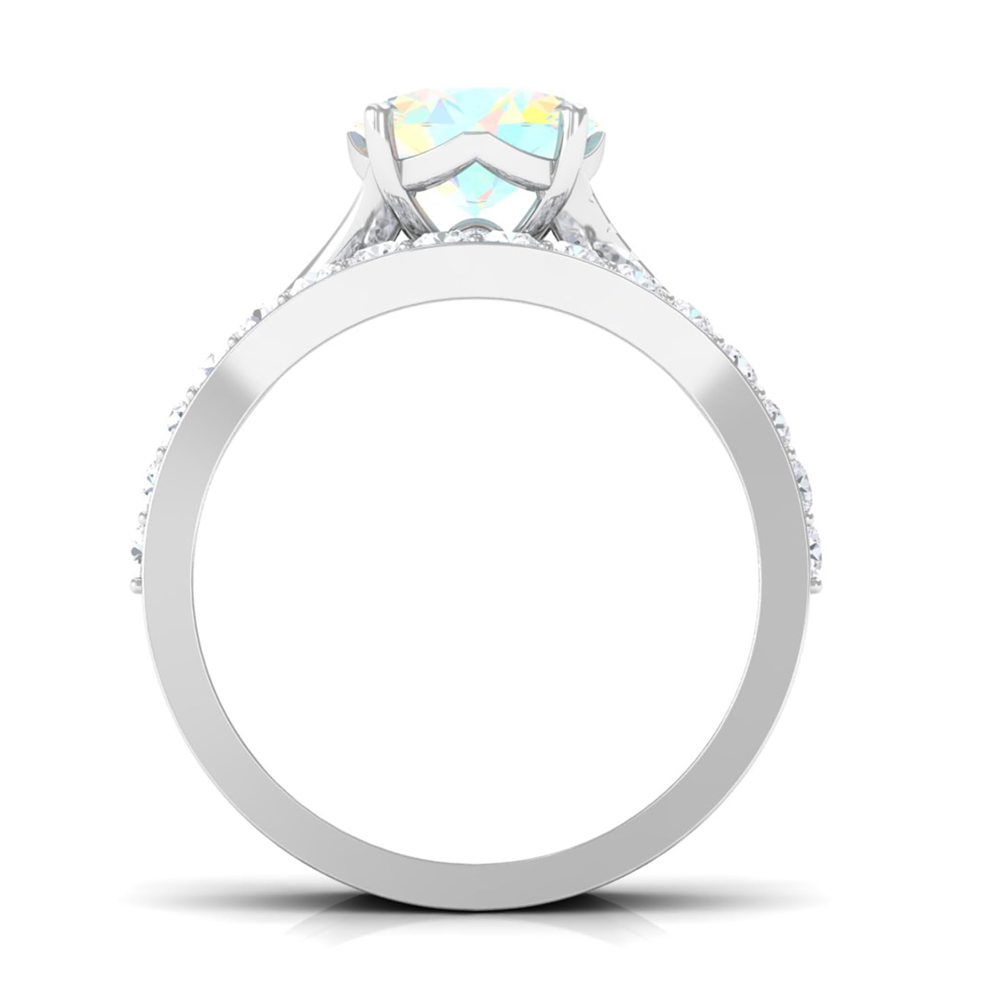 Certified Opal Moissanite Wedding Ring Set, AAA Quality, Natural 8mm Round Ethiopian Opal Bridal Ring Set - Ready to Gift, 14K White Gold, Size:US 9.00