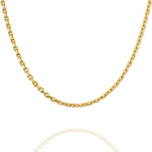 pavoi italian solid 925 sterling silver chain necklace, 22k gold plated, 1.5mm italian diamond-cut cable chain necklace for women and men, made in italy (18, yellow gold)