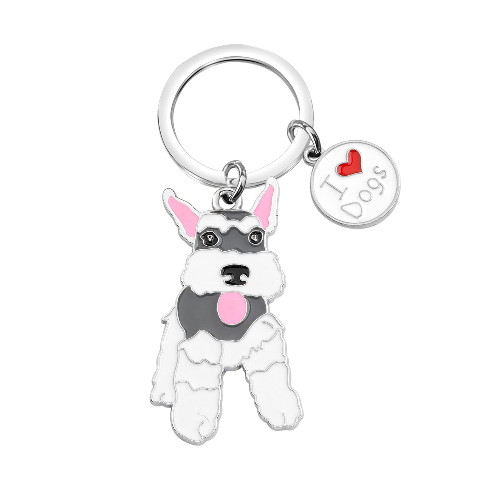 FUSTMW Schnauzer Keychain Miniature Schnauzer Gifts Dog Lover Gifts for Schnauzer Owners Mom Dad Gift Schnauzer Key Ring (White)