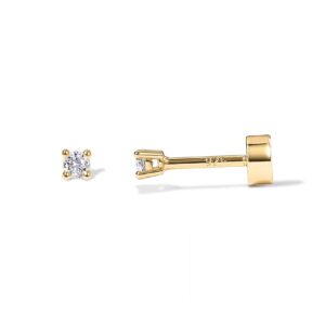 PAVOI 14K Gold Plated Solid 925 Sterling Silver Post Cubic Zirconia Stud Flat Back Earrings for Women | Cartilage Earring | Helix Piercing Jewelry | Small Stud Earrings for Women