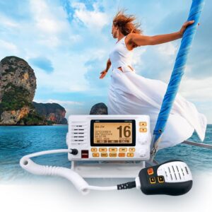 Uniden UM725G Marine VHF Radio, All USA, Canada, and Intl. Marine Channels, 1Watt/25Watt Transmit Power, Largest LCD Screen in Class, NOAA Weather Channels w/Alerts, Speaker Mic, GPS Built-in.