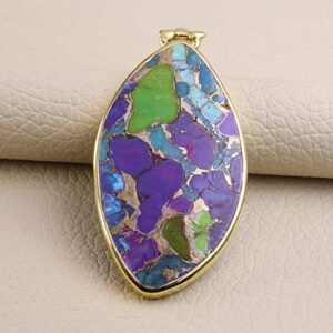 Kingman Turquoise Sterling Silver Pendant Gold Plated Over Sterling Silver Pendant Green Purple Copper Turquoise Gold Pendant Turquoise Gold vermeil Statement Pendant (1 Micron GLOD Plated)