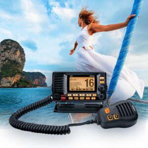 Uniden UM725GBK Marine VHF Radio, All USA, Canada, and Intl. Marine Channels, 1Watt/25Watt Transmit Power, Largest LCD Screen in Class, NOAA Weather Channels w/Alerts, Speaker Mic, GPS Built-in.