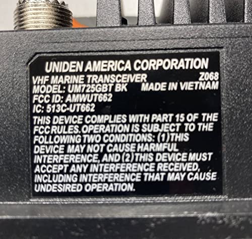 Uniden UM725GBTBK Marine VHF Radio, All USA, Canada, and Intl. Marine Channels, 1Watt/25Watt Transmit Power, Largest LCD Screen in Class, NOAA Weather Channels, Speaker Mic, Built-in GPS & Bluetooth.