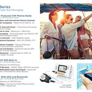 Uniden UM725GBK Marine VHF Radio, All USA, Canada, and Intl. Marine Channels, 1Watt/25Watt Transmit Power, Largest LCD Screen in Class, NOAA Weather Channels w/Alerts, Speaker Mic, GPS Built-in.