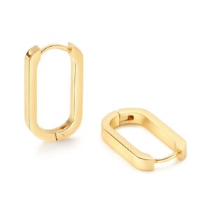 Follome Gold Paperclip Earrings for Women 18K Gold Oval Hoop Earrings Rectangle Hoop Earrings Square Hoops U Shape Link Hoops Earrings Chunky Hoop Earrings Trendy Jewelry Gift