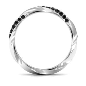 Natural Black Diamond Half Eternity Ring, AAA Quality, Certified Black Diamond Twisted Eternity Ring - Ready to Gift, 14K White Gold, Size:US 5.00