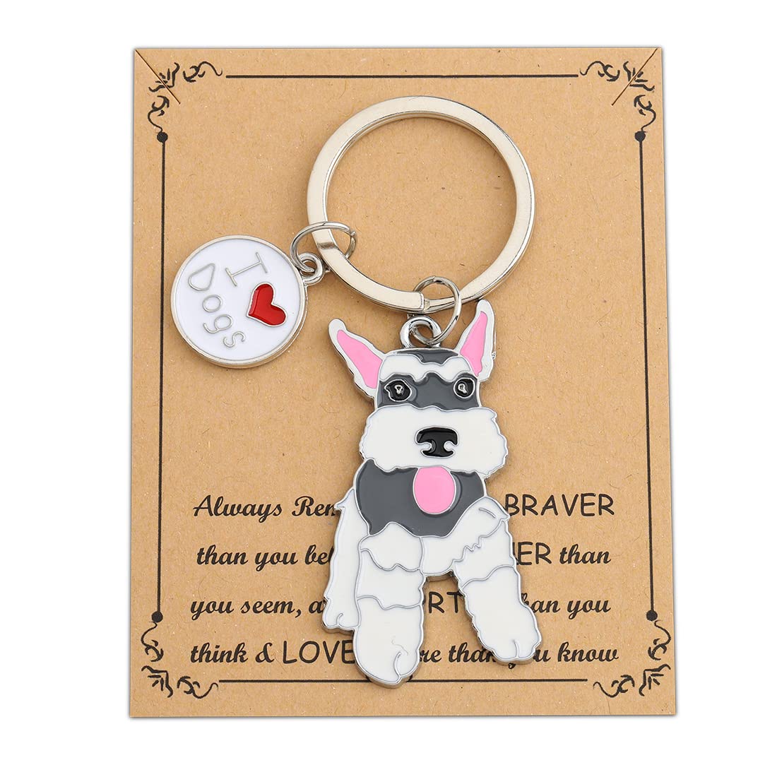 FUSTMW Schnauzer Keychain Miniature Schnauzer Gifts Dog Lover Gifts for Schnauzer Owners Mom Dad Gift Schnauzer Key Ring (White)