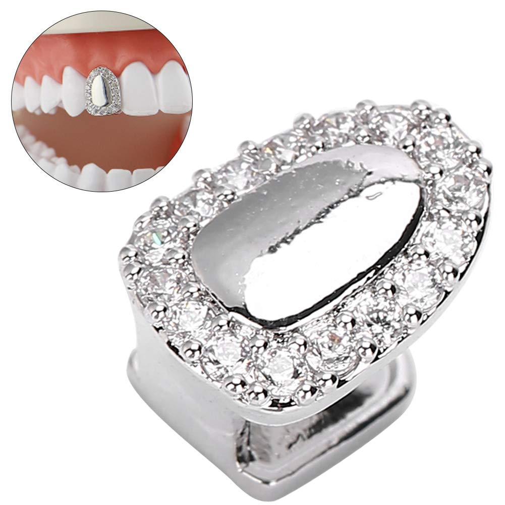 Grillz Single Tooth, Hip Hop Teeth Bling Teeth Accessory Decoration for Teeth Rapper Costume Cosplay, Halloween Party Hip Hop Show Accessories Teeth Grills